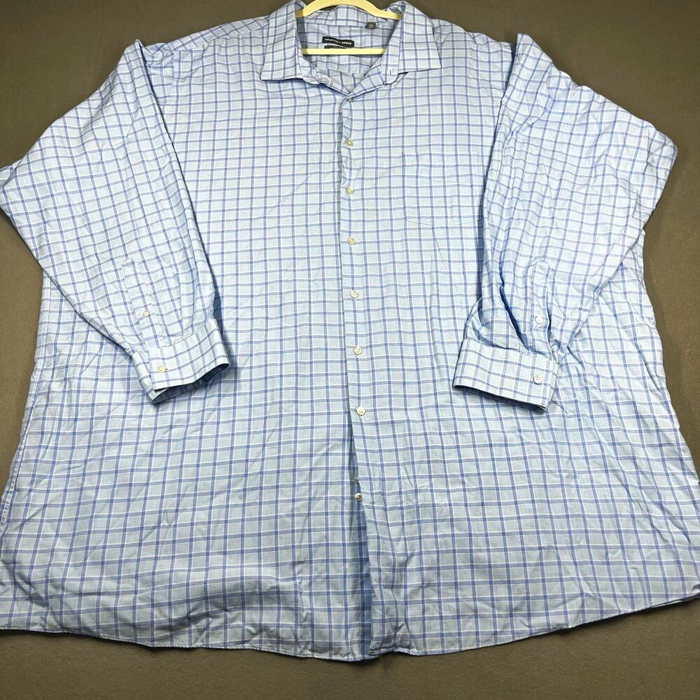 Geoffrey Beene Mens 22 37/38 Tall Fit Wrinkle Free Blue/White Check Shirt